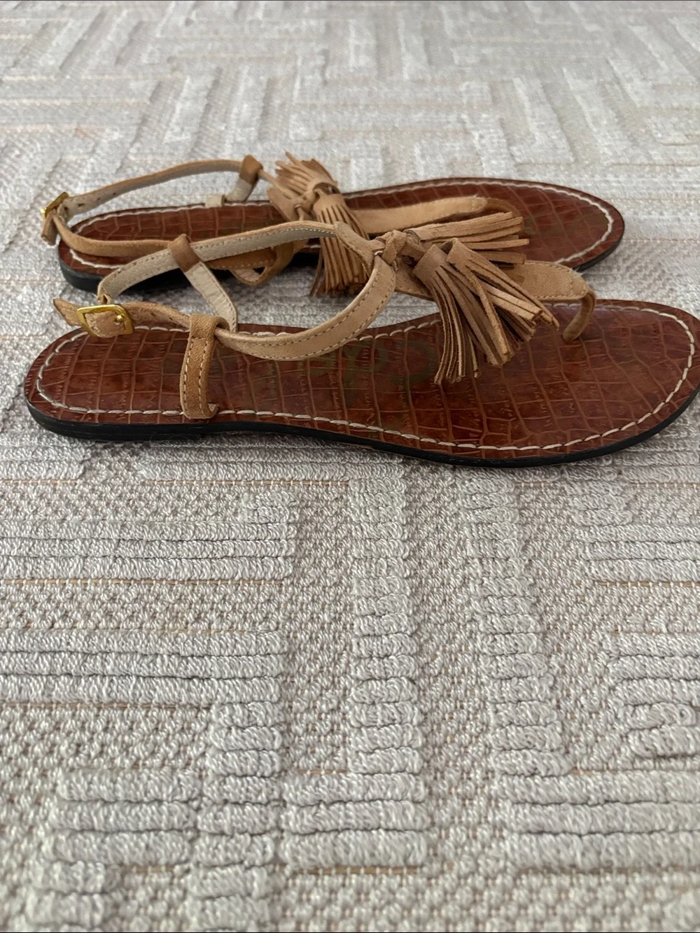 SAM EDELMAN Leila Sandals in Almond Suede with Tassels - Picture 4 of 8
